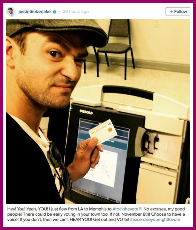 Justin Timberlake what have you done.. ( voting booth photo)